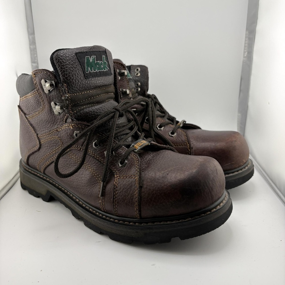 Mack Boots Mens 10 Brown Leather Steel Toe Work Slip Oil Resistant Ankle Safety